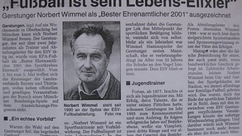 Ehrenamtspreis 2001: Unser 1. Vorsitzender Norbert Wimmel